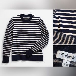 Madewell Navy and White Striped Crewneck Sweater
